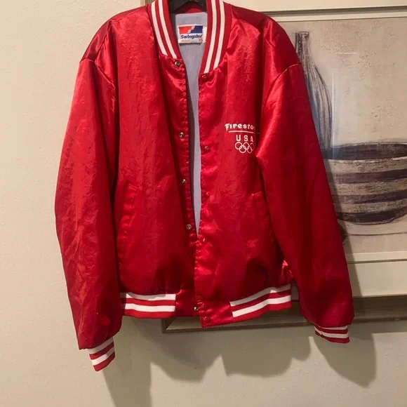 Vintage Made in the USA Firestone Red Bomber Jacket - Picture 1 of 12